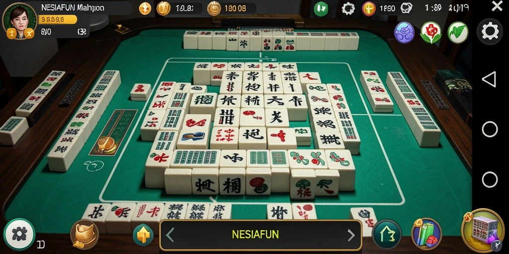 Tangkapan layar utama NESIAFUN menampilkan gameplay Mahjong yang menarik.
