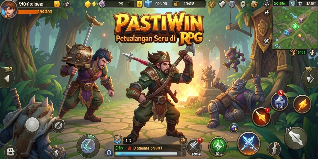 Tampilan gameplay PASTIWIN dengan aksi pertempuran seru di dunia RPG.