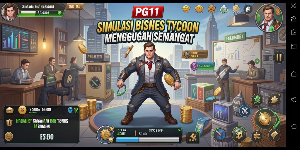 Screenshot PG11 menampilkan gameplay simulasi bisnis yang menarik.