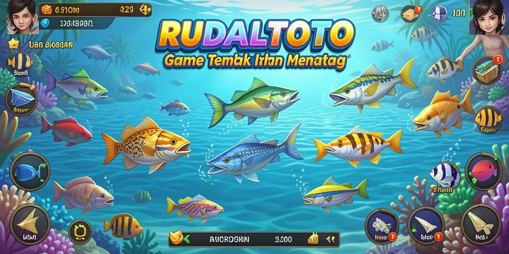 Screenshot RUDALTOTO menampilkan aksi seru menembak ikan di lautan.